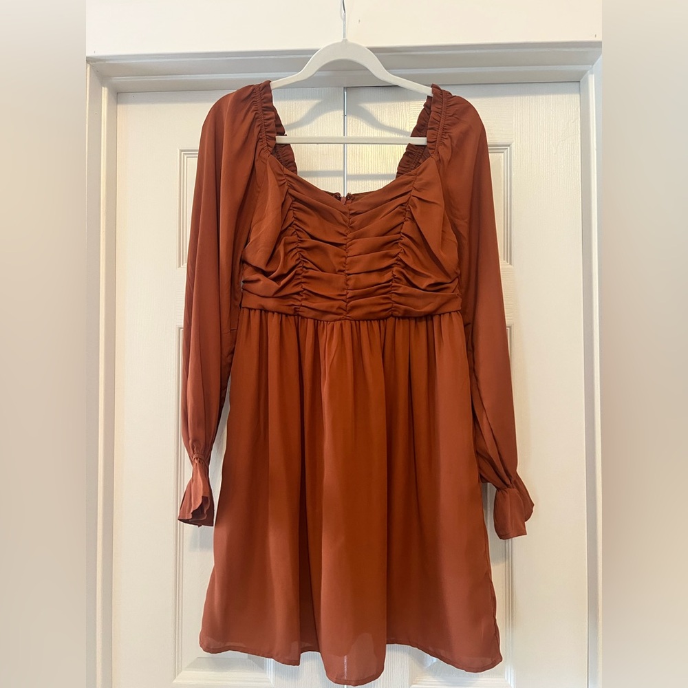Andree Long Sleeve Rust Dress